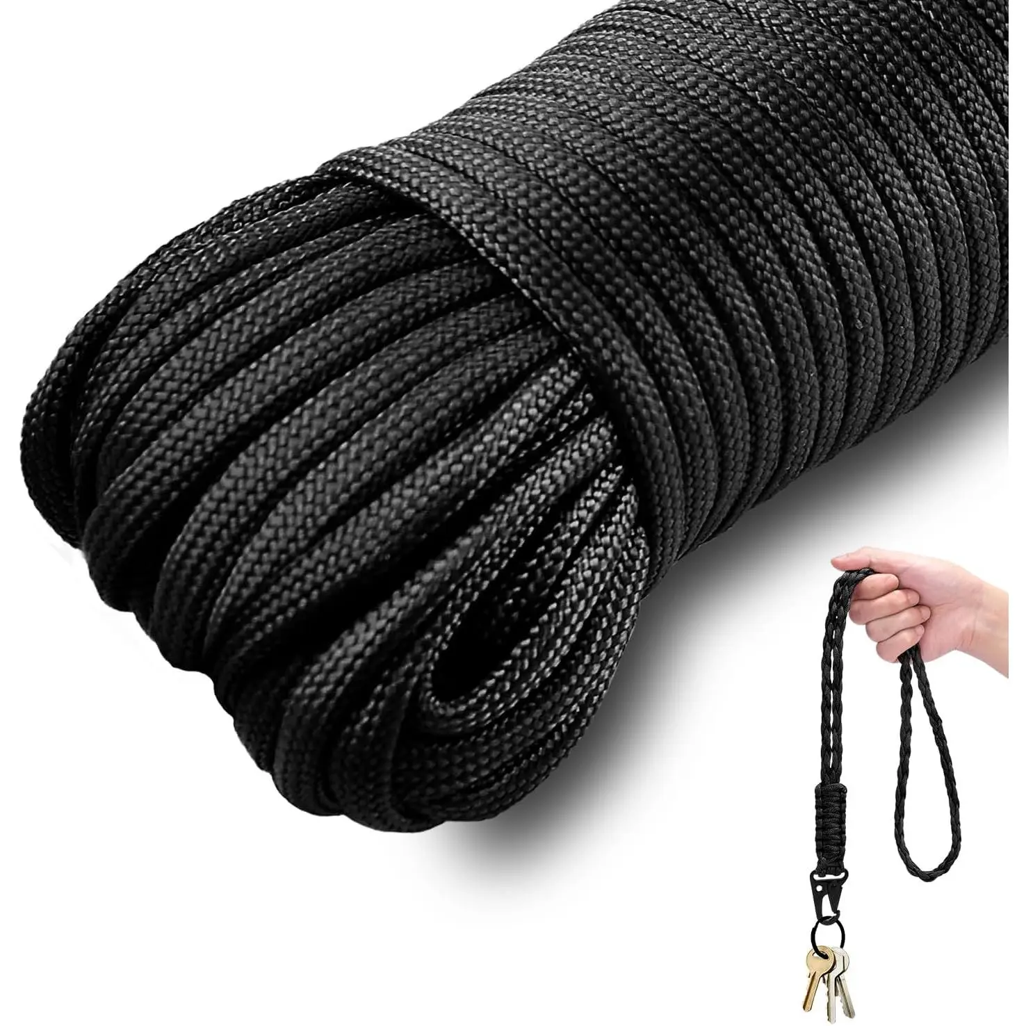 100ft Paracord Rope, 7 Strand Type III Parachute Cord, 4mm Paracord 550 Cord for Outdoor Camping Hiking Survival Bracelets DIY Projects (Black)