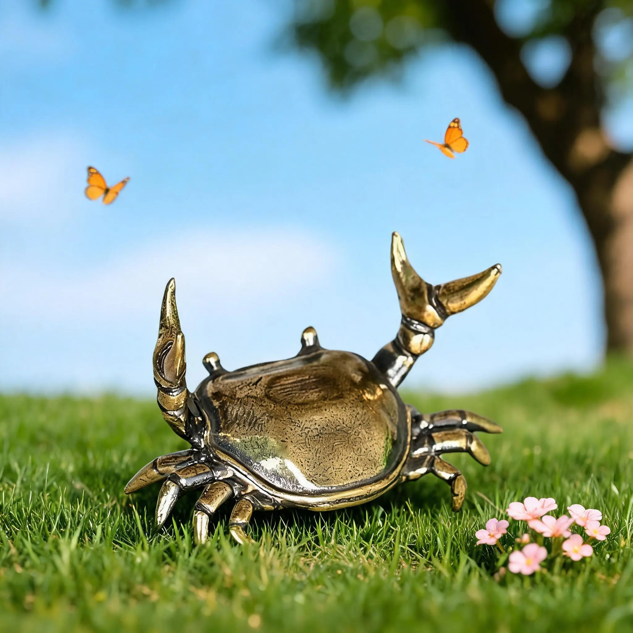 Pure Brass Aged Crab Figurine - Creative Feng Shui Style, Wealth & Good Fortune Tea Pet & Desktop Decor, Ideal for Home, Office & Garden