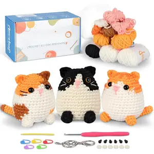 Beginner Crochet  Kit for Adults  - 3 count Crochet Kit with Easy-to-See Stitches Yarn and Video Tutorials, Cute  Designs, DIY Crochet Set for First-Time Learners -  Combo