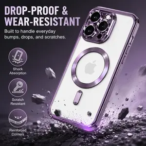 Luxury Transparent MagSafe Wireless Charging Case for iPhone 11,12,13,14,15,16,17,17Air,Pro Max,Plus,X,XS,XR - Magnetic Soft Silicone Cover, Matte Purple Gradient Glitter Bling, Shockproof Protection for Smartphone,Cellphone,Handheld Devices Accessories