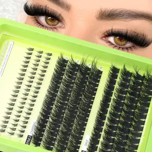 VELTRIAY 184 PCS C Curl Mix Length Eyelash Clusters Natural Look Cluster Lashes Soft Comfortable Individual Lashes Wispy Spiky False Lashes,3 Styles DIY Lash Extension at Home,Bottom Lashes,Winged End Eye Elongated,Random Style,Travel Essential,Festival