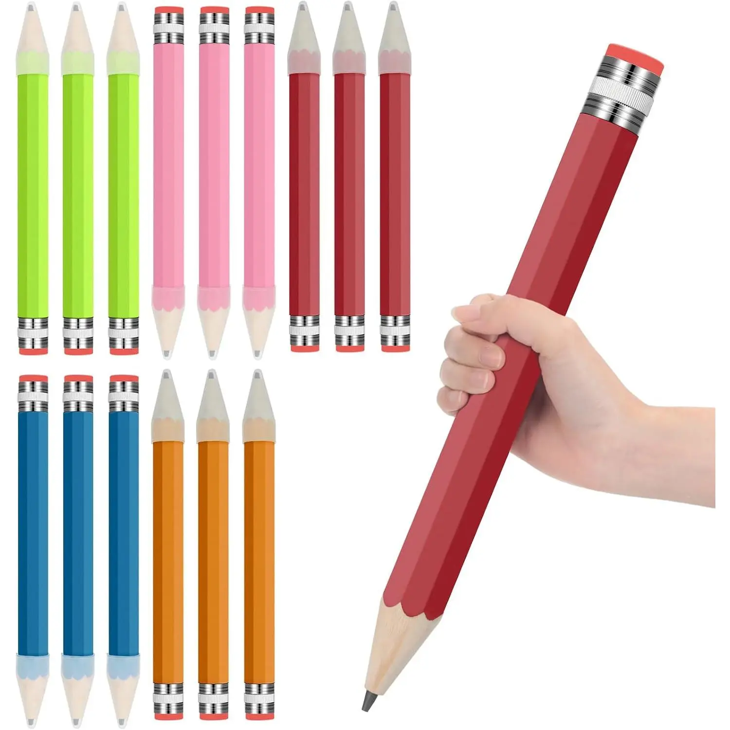 15 count  Pencils for Prop 13.4 Inch  Giant Pencil with Cap Big Funny Novelty  for   to School School Classroom  Supplies Teachers Students Gifts, 5 Colors