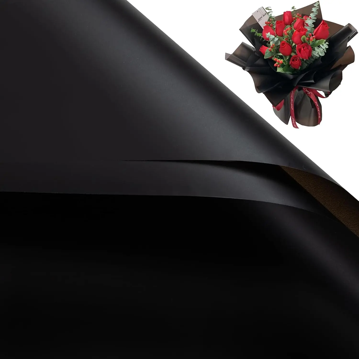 20 Sheets Korean Translucent Waterproof Black Flower Wrapping Paper, 22.8x22.8" Florist Supplies for Bouquet DIY Crafts, Box Packaging Material