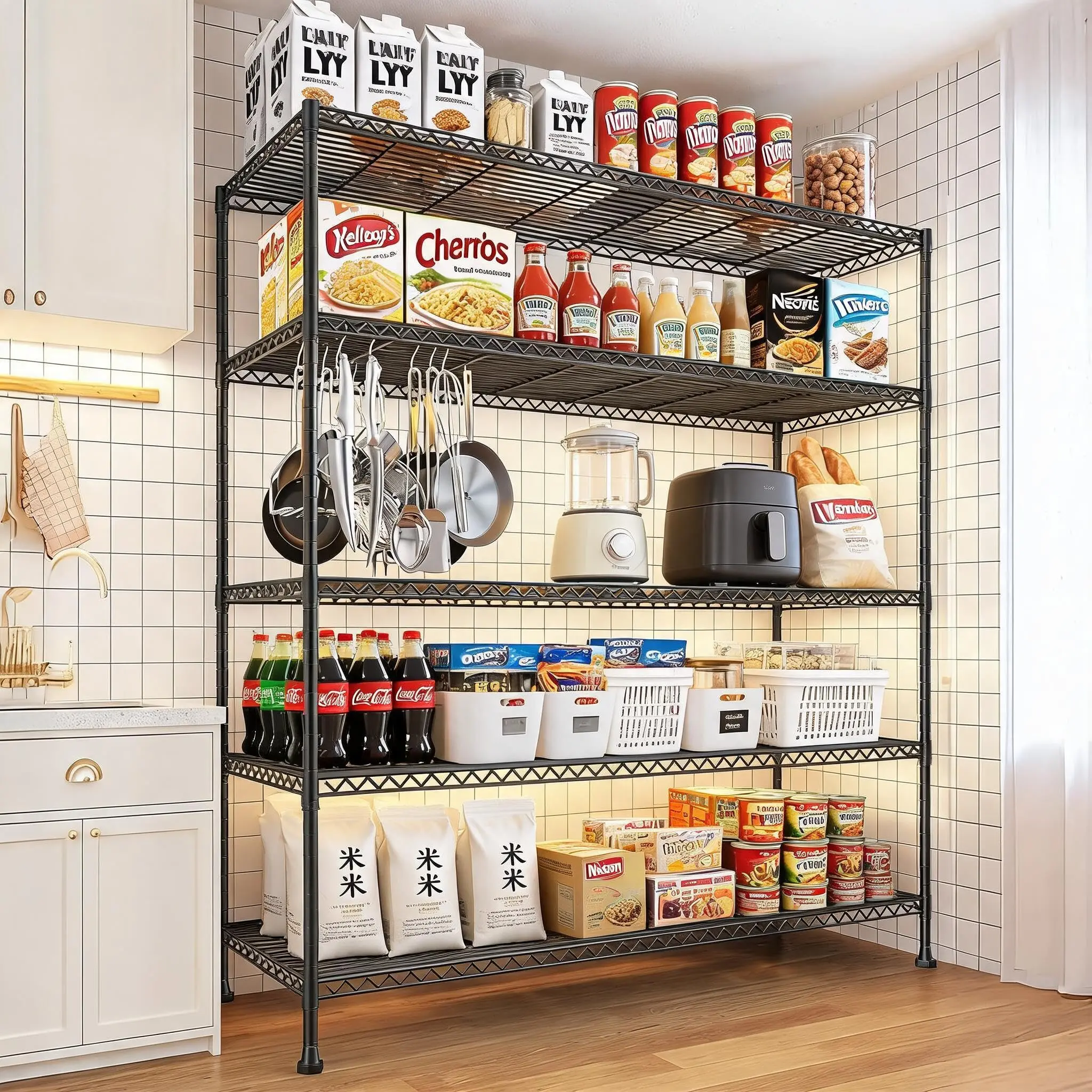 Garvee Heavy-Duty Adjustable Metal Storage Shelving Unit, 5-Tier Freestanding Wire Rack, 1000 lb Capacity, Rust-Resistant, for Garage Basement Warehouse, 120 x 45 x 180 cm