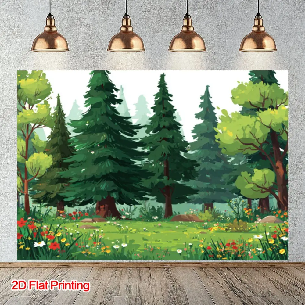 1PC Polyester 2D Flat Printed Forest Trees Landscape Backdrop Banner, Reusable Photography Background & Photo Prop for Bohemian Vintage Shots, Product Display, Home & Outdoor Wall Decor