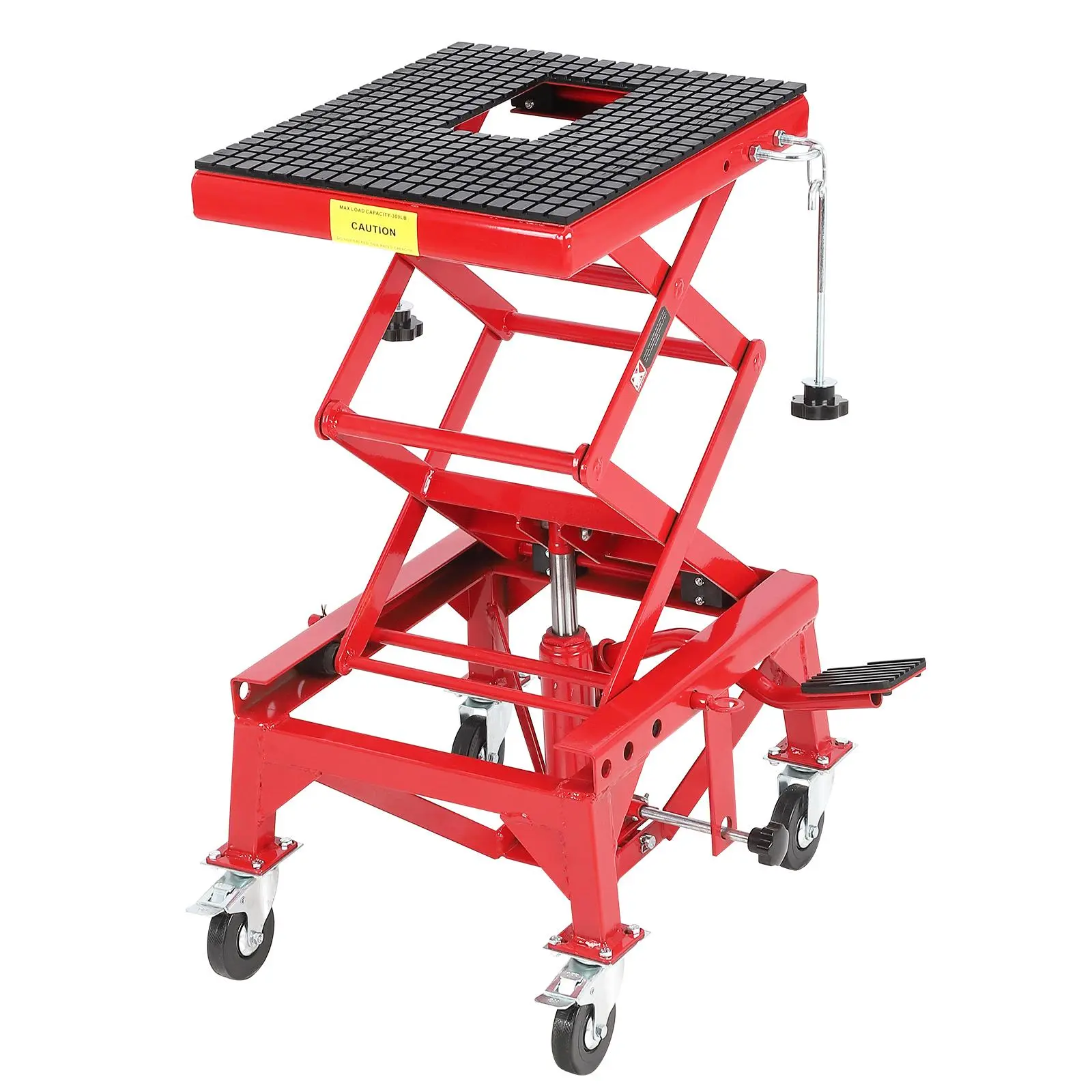 Heavy Duty Steel Frame Motorcycle Scissor Jack, 350LBS Adjustable Lift with 13-34 Inch Wide Platform, Crank Jack for Camper, Dirt Bike, Street Bike Repair & Professional Garage Maintenance Tool