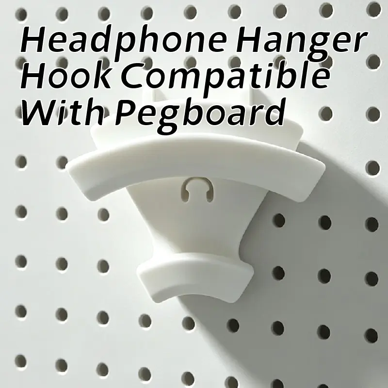 3D Printed Pegboard Headphone Hook Hanger, Over‑Ear Headset Stand Compatible with Storage Board, Gaming Desk Setup Organizer Mount Holder for Gamer Desktop Workspace