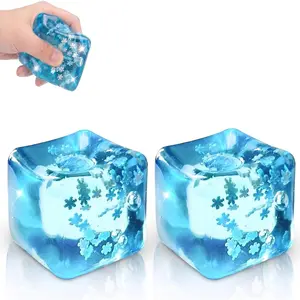 Ice Cube Fidget Toy, Fidget Toys,Square Stress Balls,Anxiety Relief Stress Cube Gift for Adult Snowflake Two Pack
