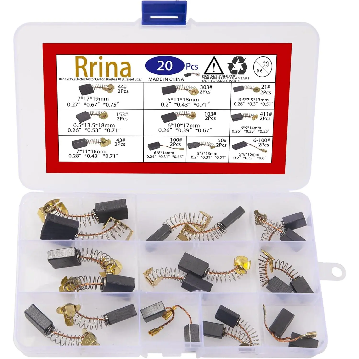 20Pcs Electric Motor Carbon Brushes 10 Different Sizes for Replacement Repair Power Tool Part