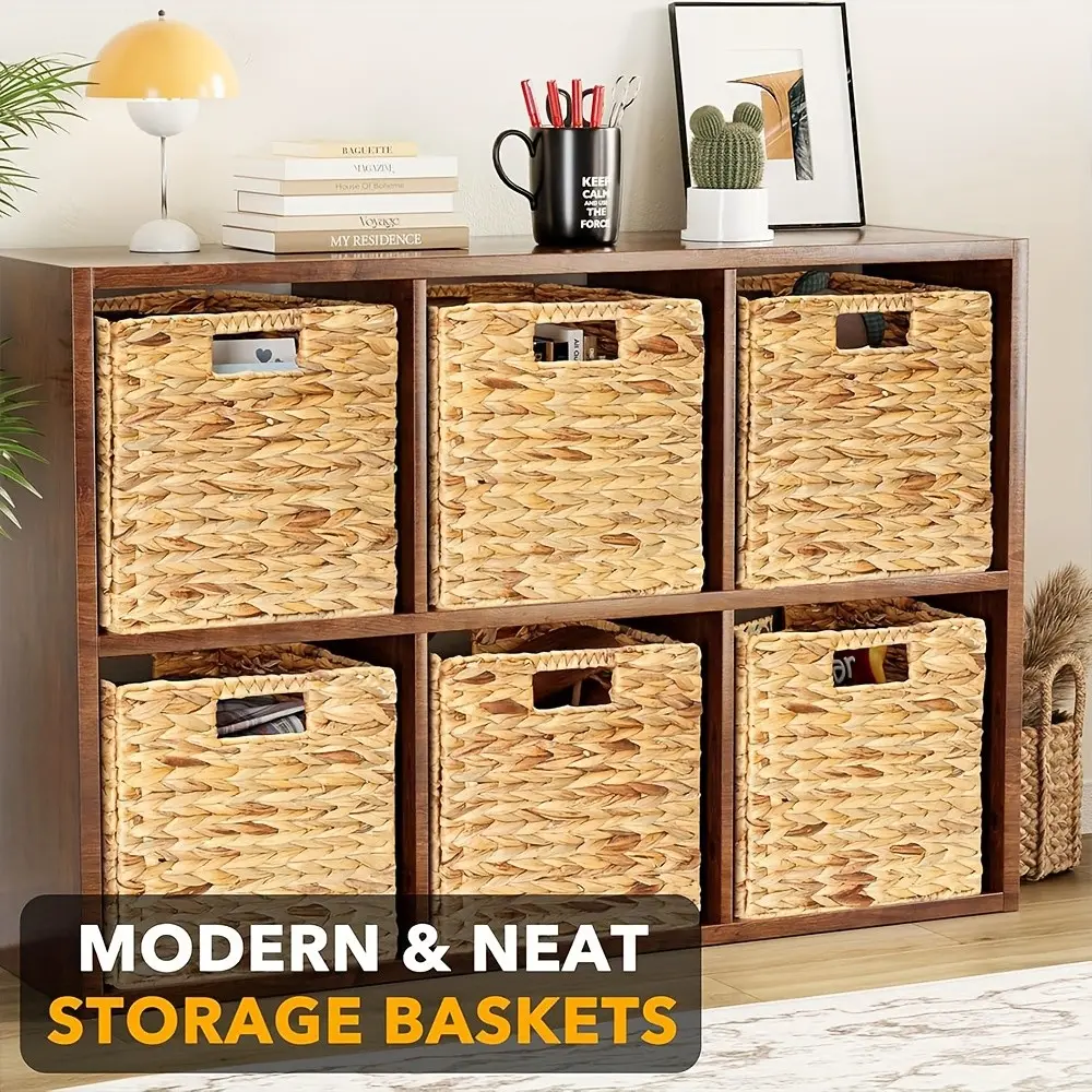 Storage Baskets, 11X11Inch Cube Baskets, Foldable Handwoven Water Hyacinth Laundry Organizer, Cube Storage Baskets