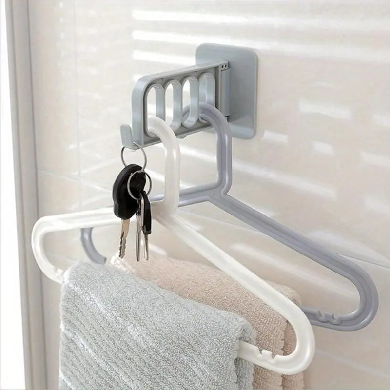 Non-marking Stickers Plastic Hanger Hook Wall-mounted Clothes Storage Rack Wall-mounted Multifunctional Folding Hook Hat Rack