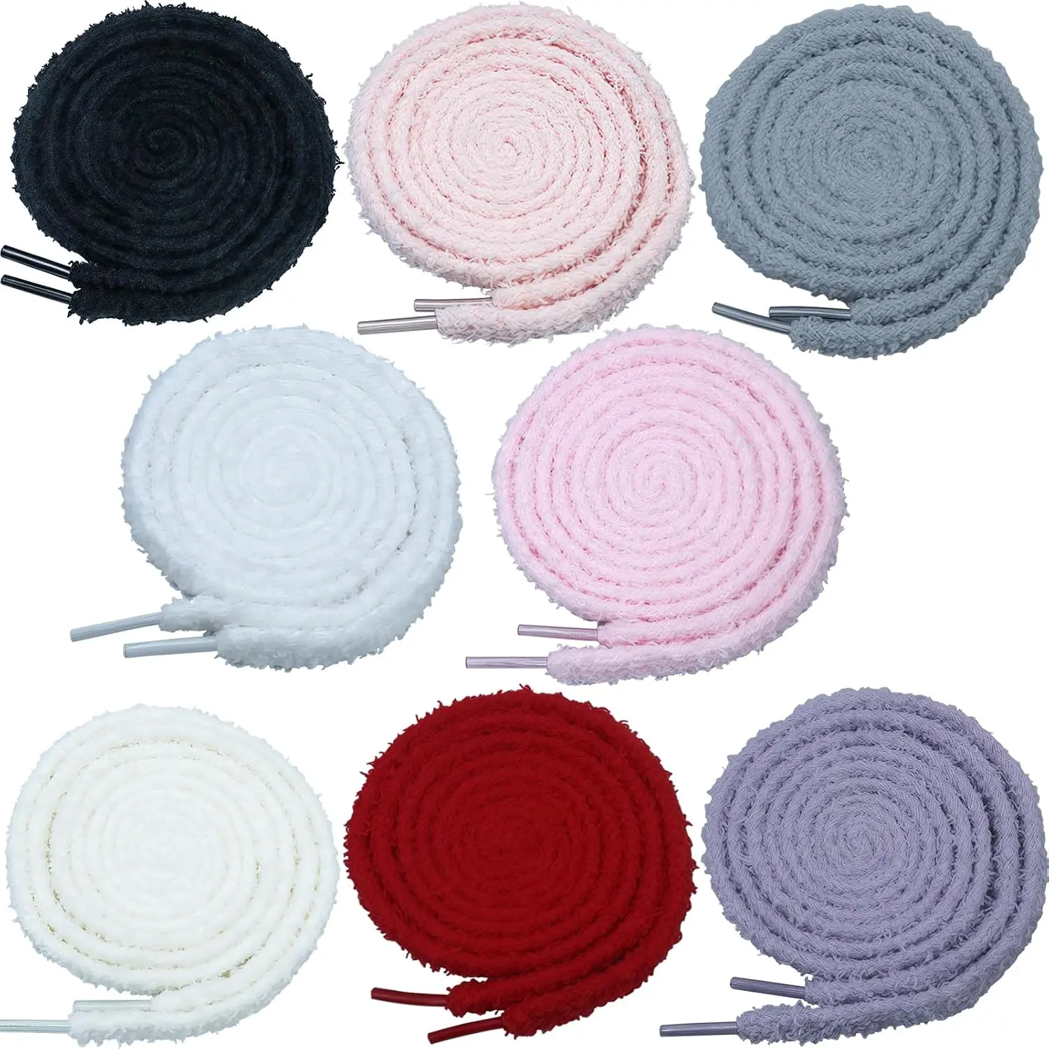 8 Pairs Puffy ShoeLaces Flat Fuzzy Shoe Laces For Sneakers Shoe Decoration