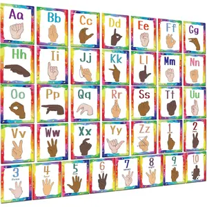 Sign Language Bulletin Board Letters - 36 ASL Alphabet Learning ABC Alphabet Poster Classroom Decor Cards Set /Primary School Classroom Wall Decor /Homeschool Supplies (Colorful)