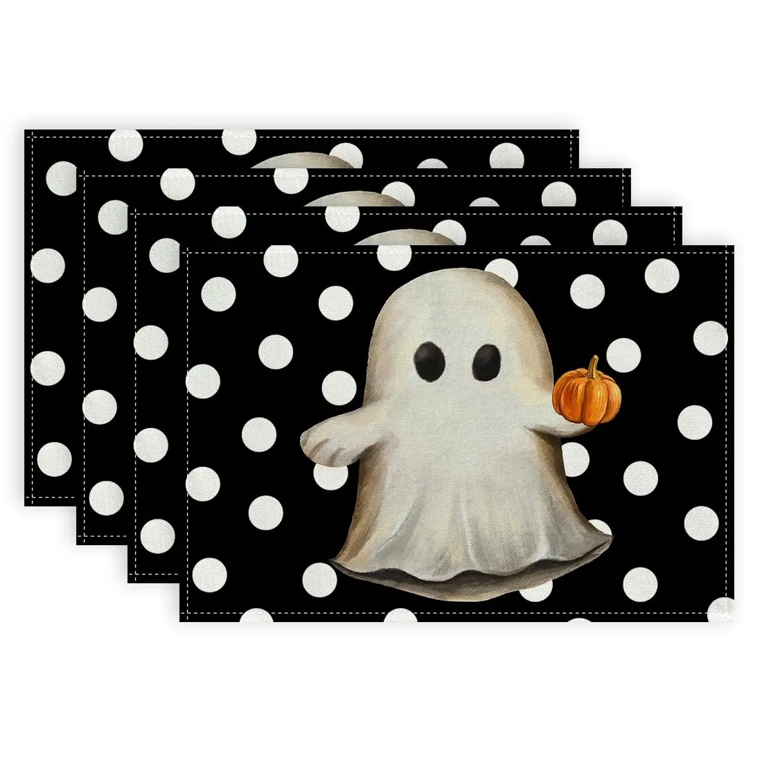 4 Piece Ghost Pumpkin Halloween Placemats, Seasonal Table Mats for Party Kitchen Restaurant Decor, Halloween Decoration, Kitchen Decorative Placemat