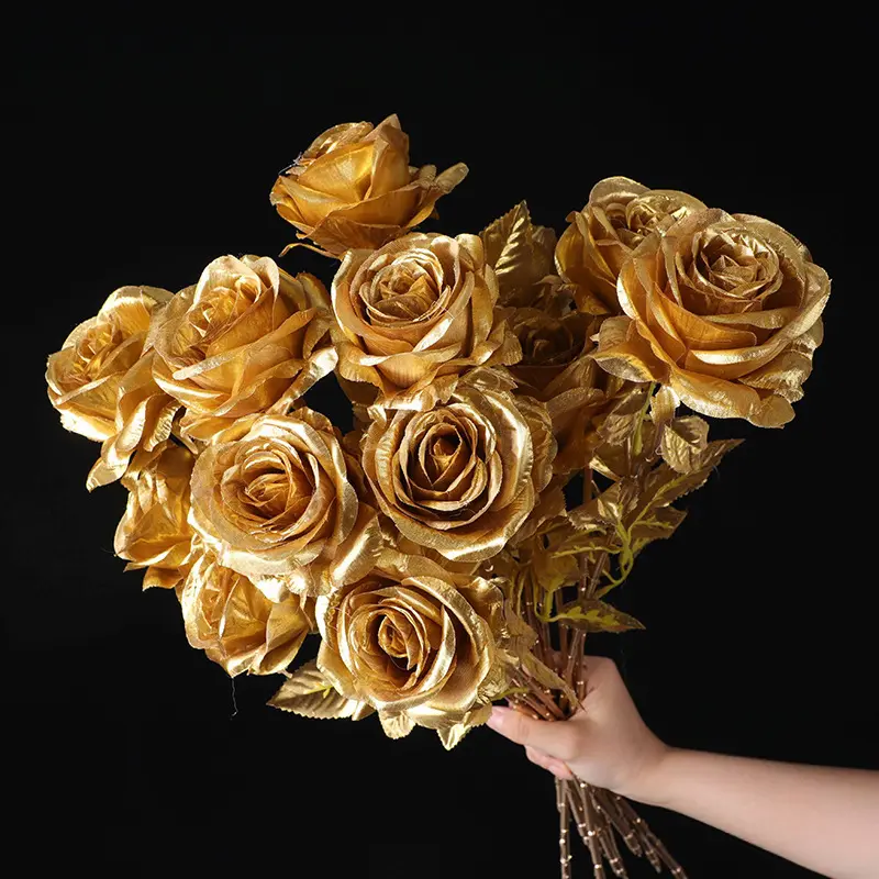 10pcs Hot-selling artificial gold roses silver roses gold and silver roses artificial roses silk flowers
