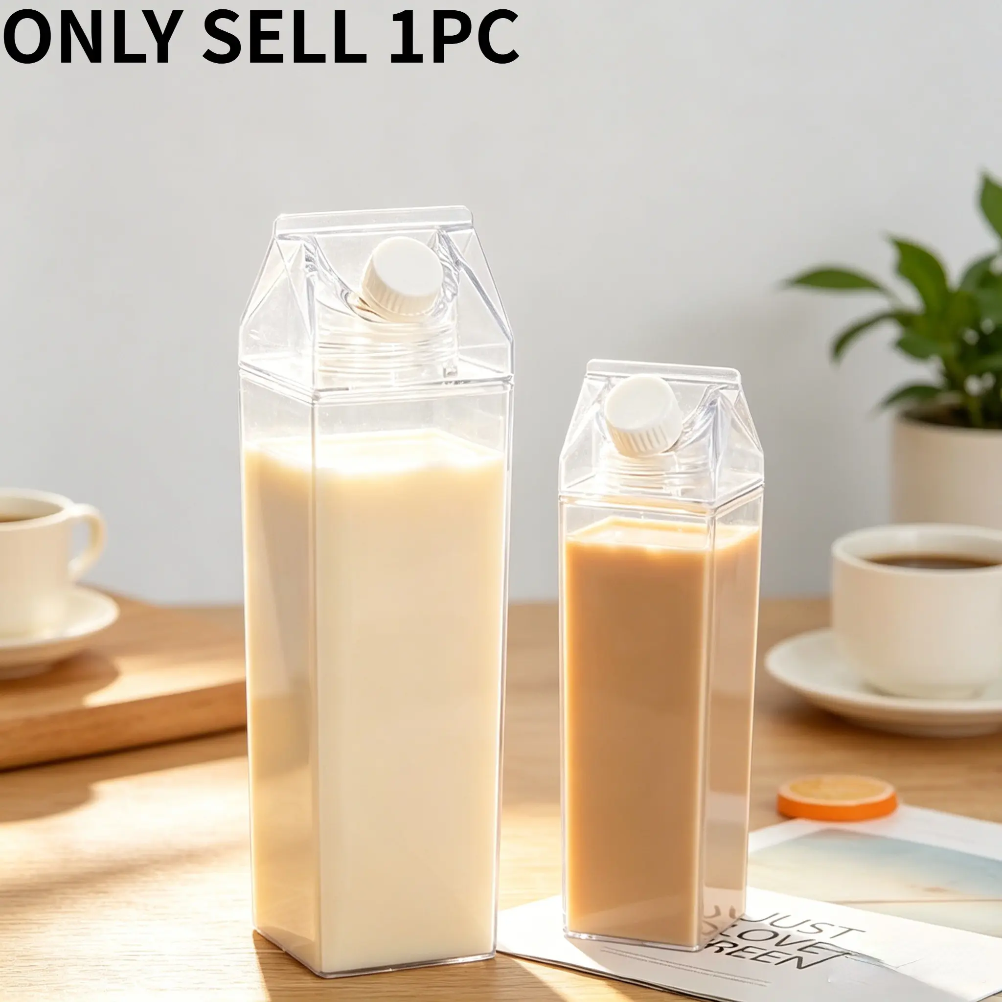 Transparent Plastic Square Milk Box 1000ML/500ML, Leak-Proof Reusable Portable Water Bottle, Plastic Bottles with Lids, Leakproof Water Bottles, Ideal for Home, Outdoor, Office, School, Kitchen, Camping