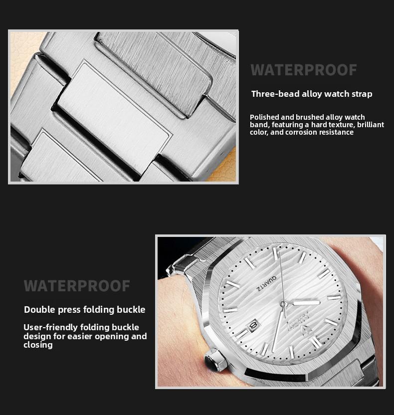 Men's Luxury Gold Octagonal Quartz Watch - Green Textured Dial with Date Display, Stainless Steel Band, Luminous Hands, Business Casual Dress Wristwatch, Perfect Gift for Him