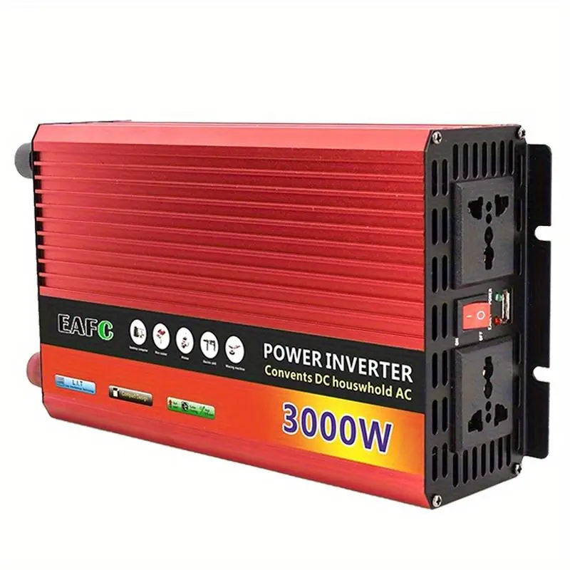 US Plug 3000W Portable Car Power Inverter, 12V DC to 110 AC Vehicle Adapter, Portable Vehicle & Marine Inverter for Cars, Trucks, Car Accessories Tool Compact And Reliable Travel Companion Without Battery