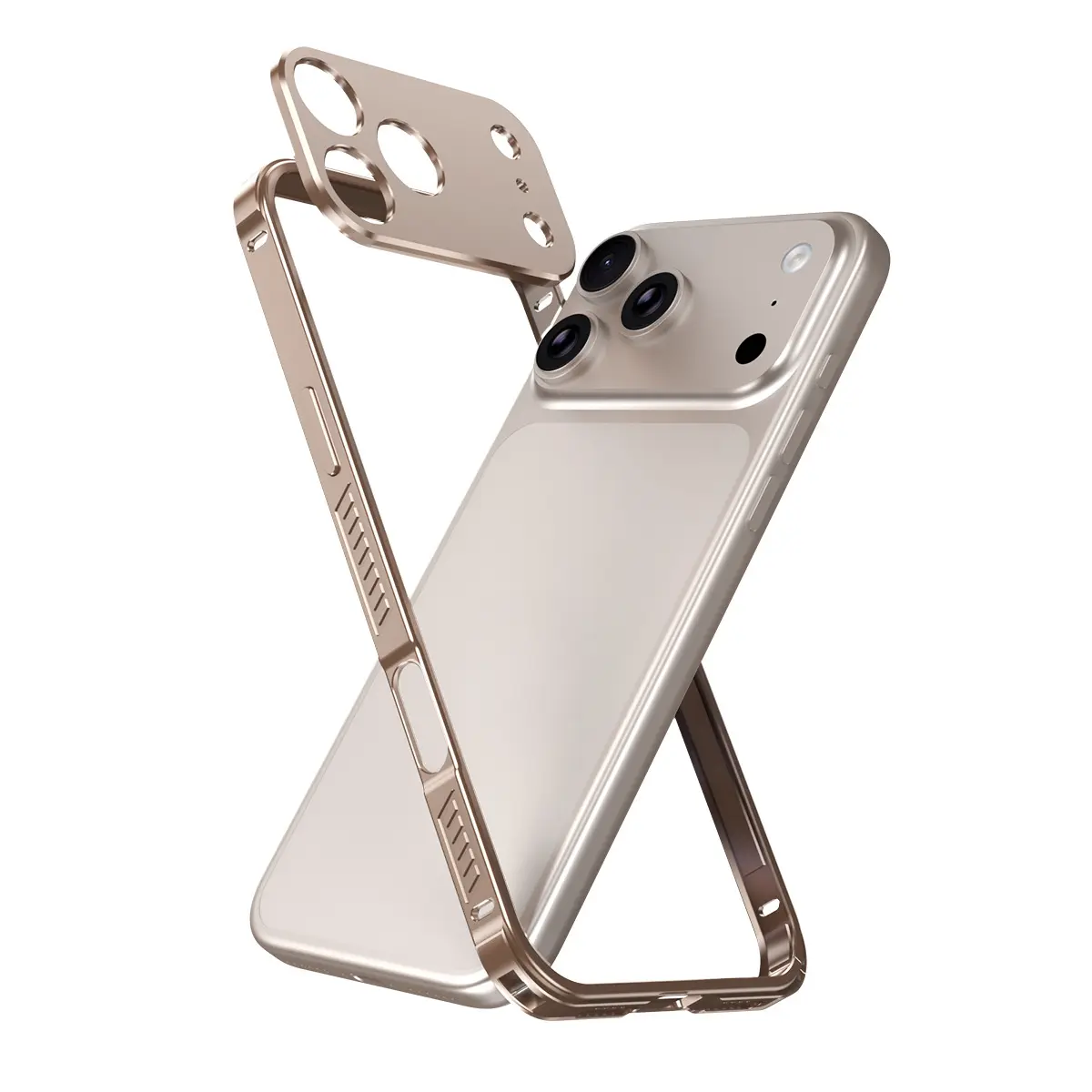 Hippo Buckle Aluminum Alloy Frame Phone Case for iPhone 12/13/14/15/16/17 Pro Max, 16 Plus, Built-in Soft Silicone Liner, Alloy Camera Frame, 4-Corner Shockproof Heat Dissipation Protective Cover, Premium Bare-Metal Hand Feel, Smartphone, Handheld