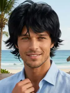 New 10-Inch Natural Curl Men's Heat-Resistant Fiber Synthetic Wig, Easy to Wear, Ideal for Daily Use, Parties, Halloween Costume