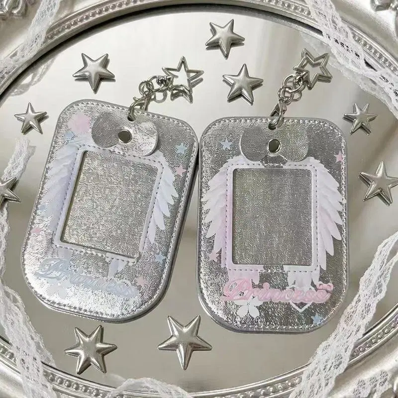 K-pop Photocard Holder with Metal Chain INS PU Leather Card Holder Idol Photocards Protective Sleeves Bag Charms Display Pendant