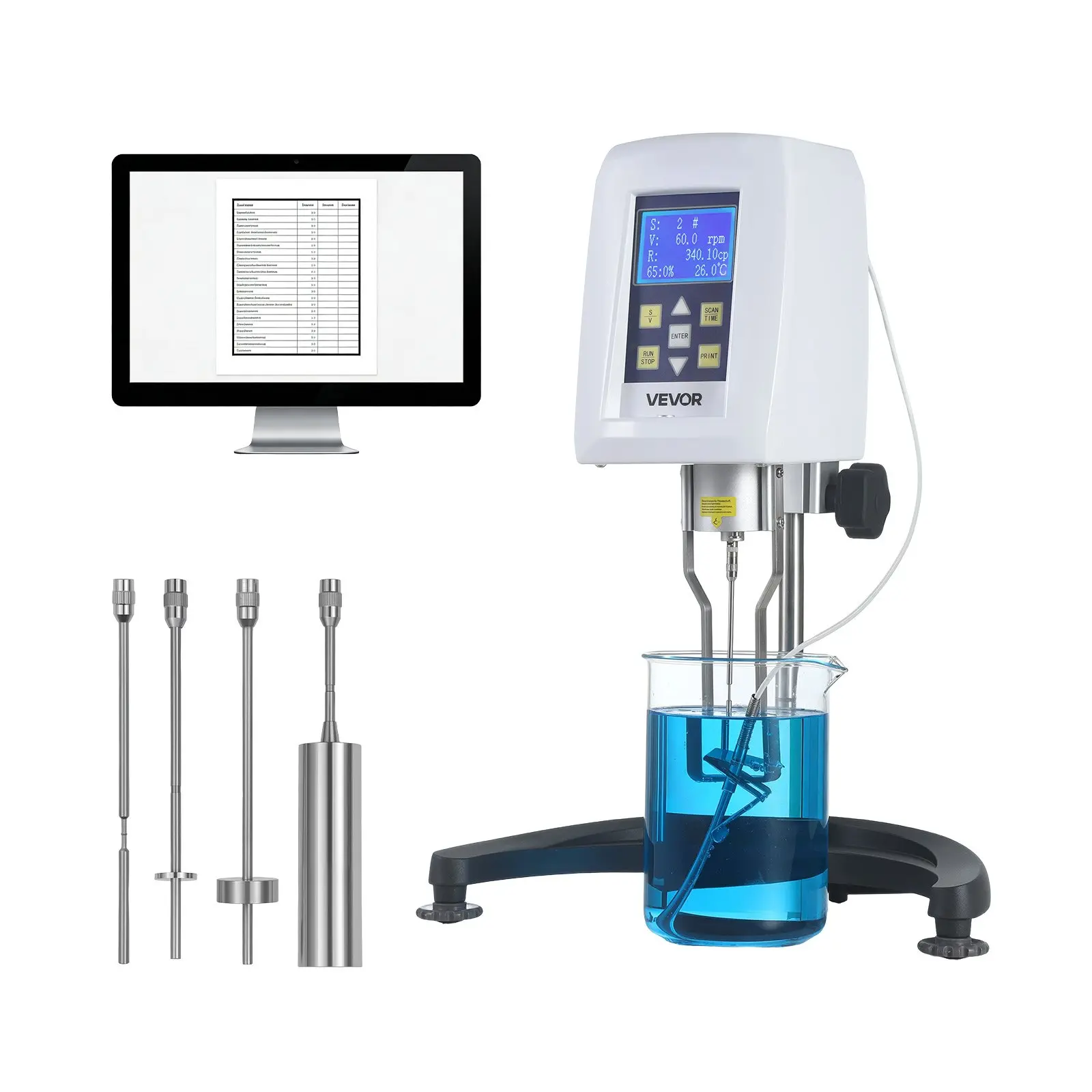 VEVOR Digital Rotary Viscometer, 10-2,000,000 mPa.s(cP), ±2% Accuracy, 100-240V Digital Rotational Viscosity Meter with 4 Rotors and Temperature Probe, LCD Display, Lab Viscometer for Fluid Testing