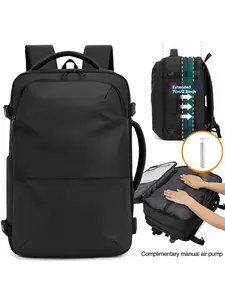 Expandable Vacuum Compressed Travel Backpack for 17-Inch Laptop, 180° Open Design, Manual Air Pump, Large Capacity Business Weekend Bag, Men's Travel Commute