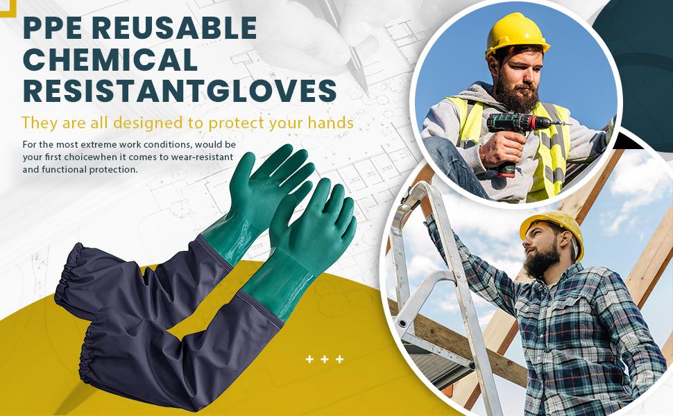 Full Arm Pond Gloves with Cotton lining Extra Long Waterproof Glove for Pond Cleaning/Machinery Industry 25-inch