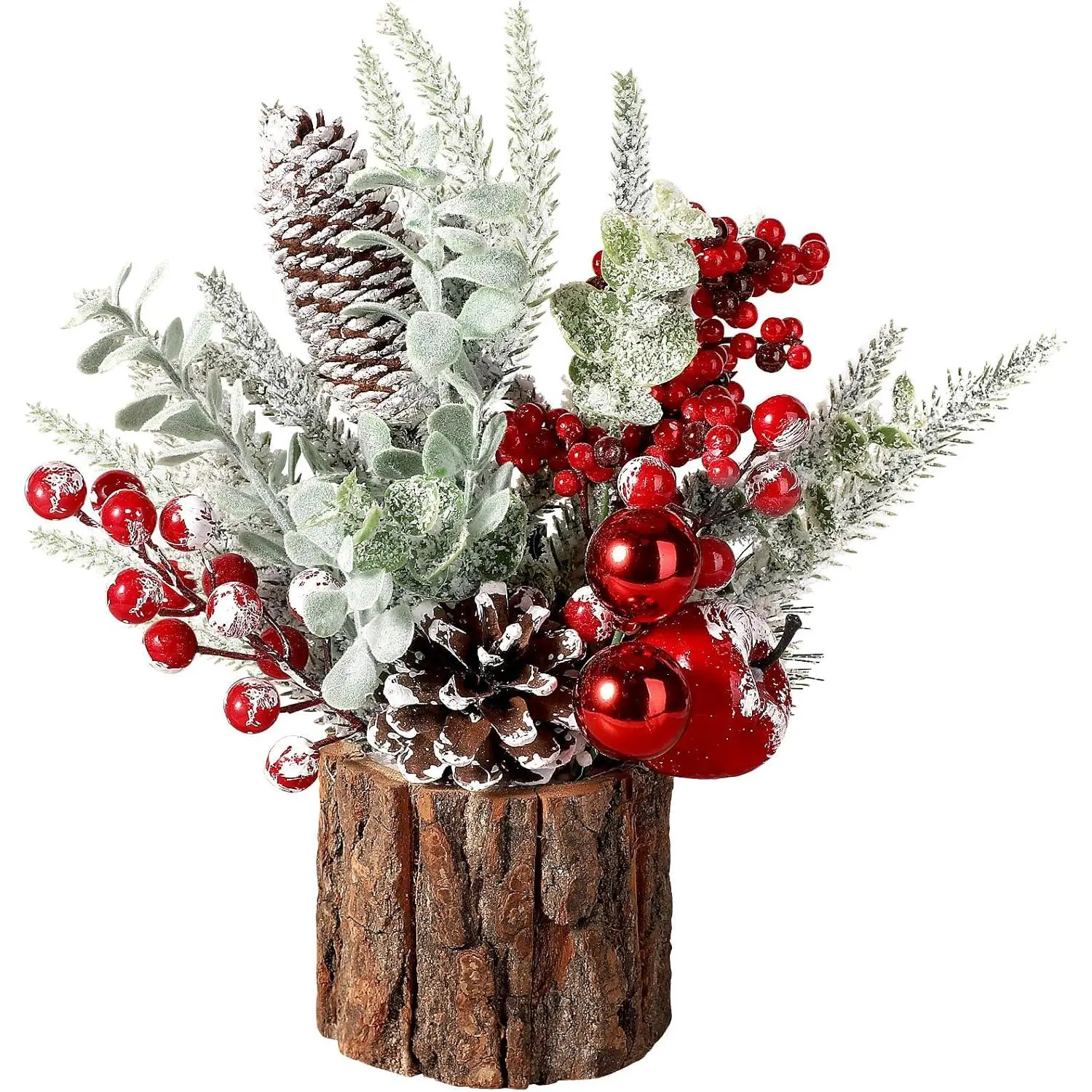 Small Christmas Tree, Artificial Christmas Tree with Christmas Ornaments Pine Cone Berry, Tabletop Christmas Tree for Christmas Decorations  Room Party Winter Indoor Outdoor((Red-Round)