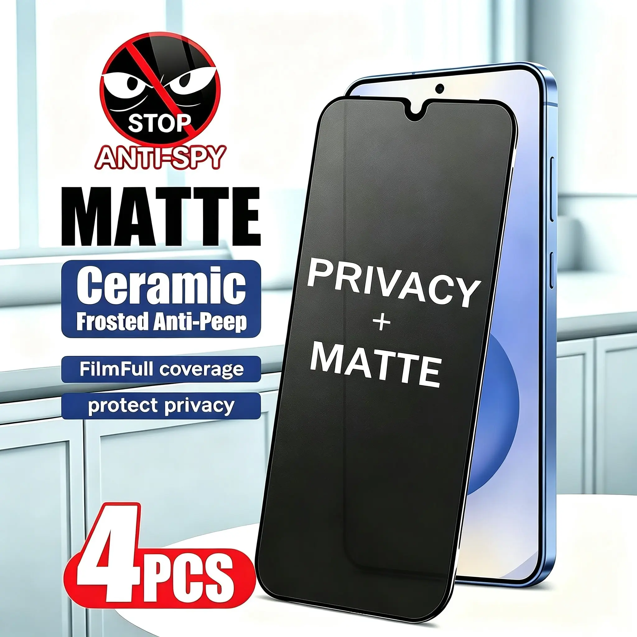 4 Pcs Matte Ceramic Privacy Smartphone Screen Protector for Samsung Galaxy A07 A17 A27 A37 A57 A16 A26 A36 A56 A15 5G A25 A35 A55 A14 A24 A34 A54 Anti-spy Film for Samsung Galaxy A53 5G A33 A13 A52 A52S 5G