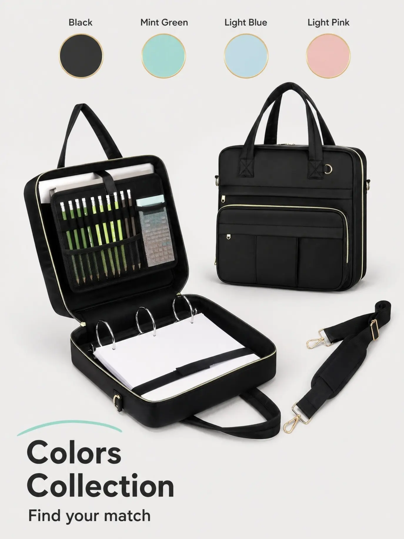 Zipper Binder | 3 Inch O-Ring, 600 Sheet Capacity Trapper Keeper with Shoulder Strap & Handle, Binder Bag with Multiple Storage Pockets, Fits 13" Laptop, 3 inch D-ring Zipper Binder Bag for Middle High School Office Supplies Storage, Binder Organizer