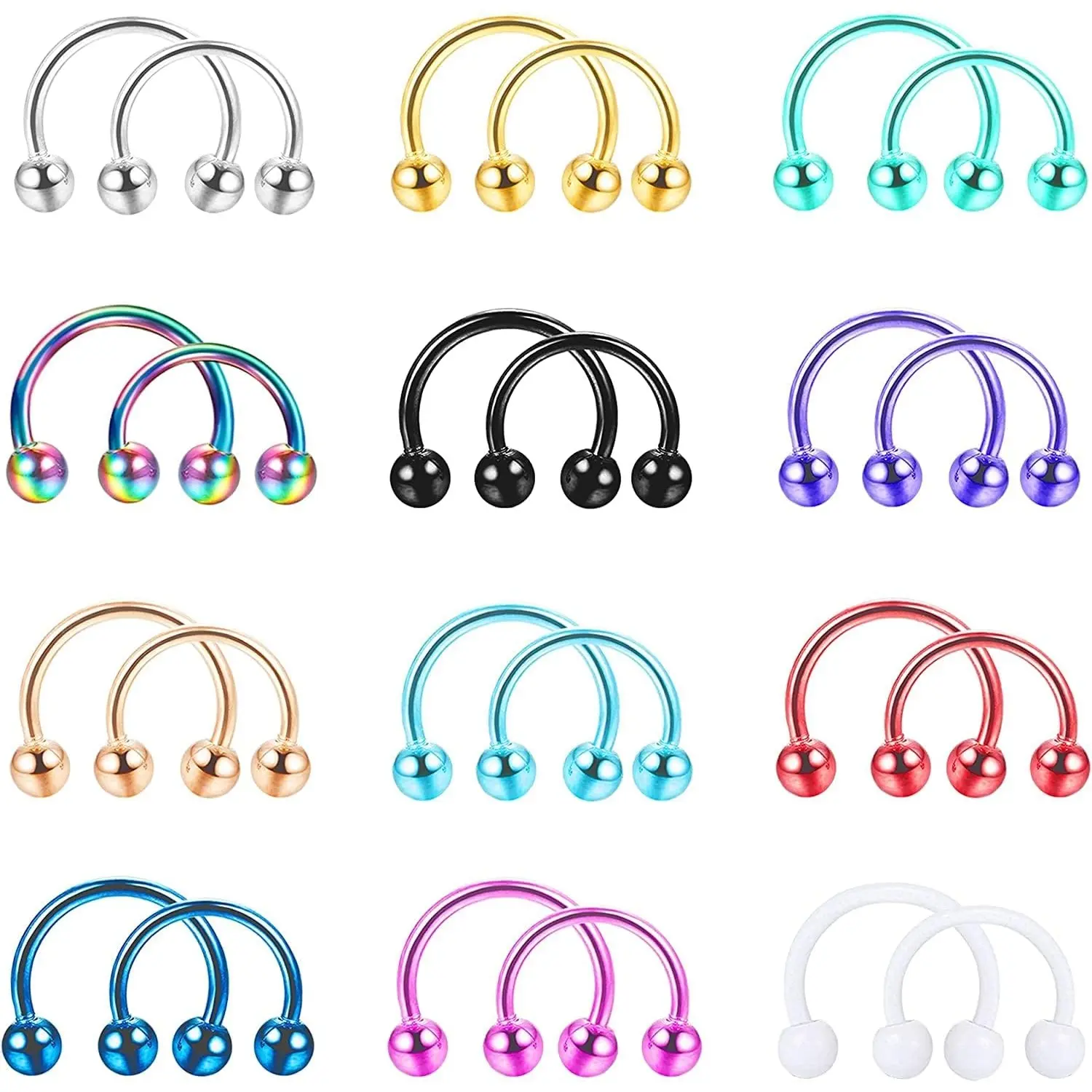 24 Pcs 16G Surgical Steel Horseshoe Rings - Mixed Styles, Multi-Size Daily Wear Body Jewelry for Women - 8mm,10mm Rose Gold/Black Septum,Nose,Ear,Lip,Eyebrow,Daith,Helix Piercing Hoops, Smiley Piercing, Nose Rings For Women, Nose Piercing, Tragus Piercing