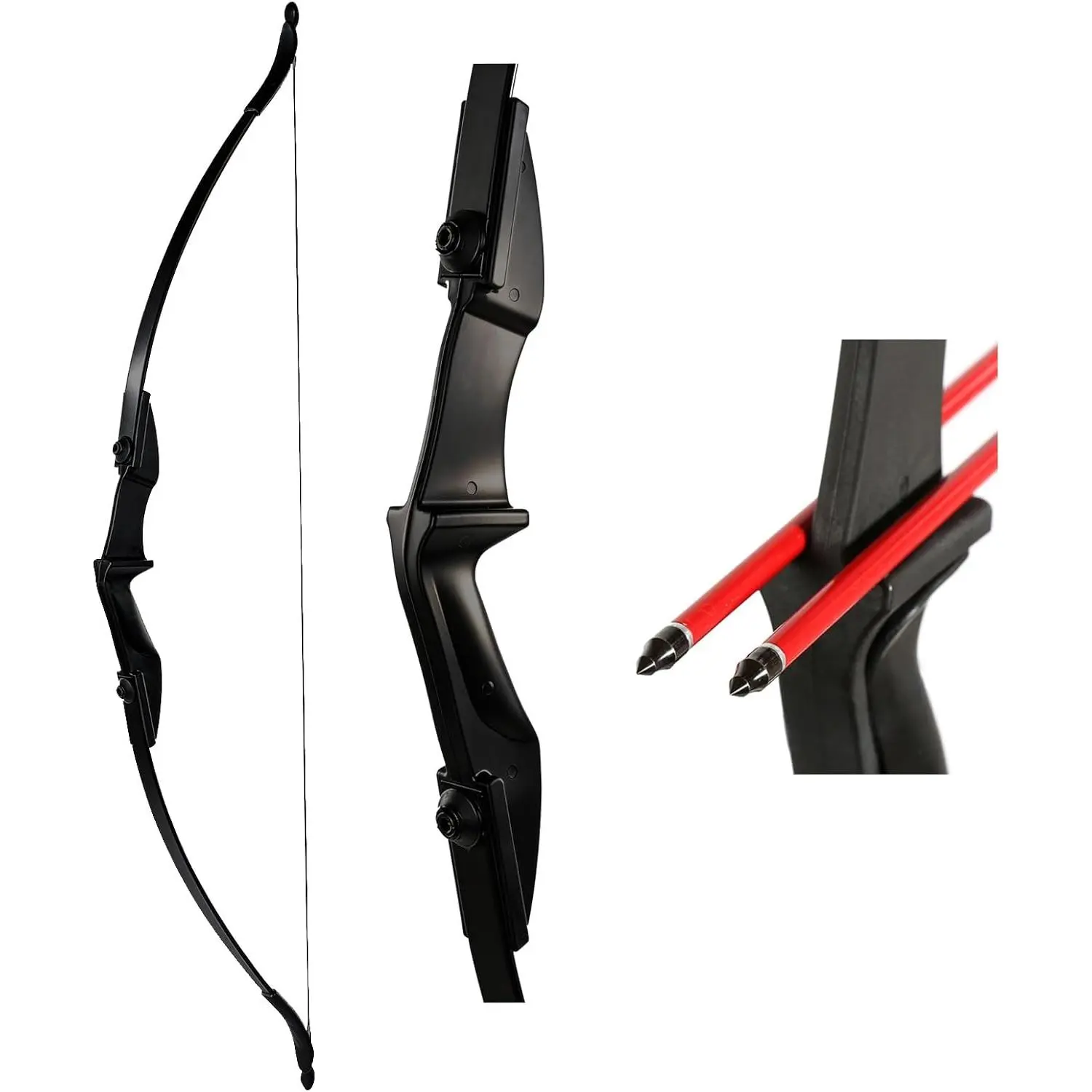 57" Takedown Youth Recurve Bow Hunting Black Long Bow for Beginner Teenagers Right Left Hand - Draw Weight 20lbs 30lbs 40lbs