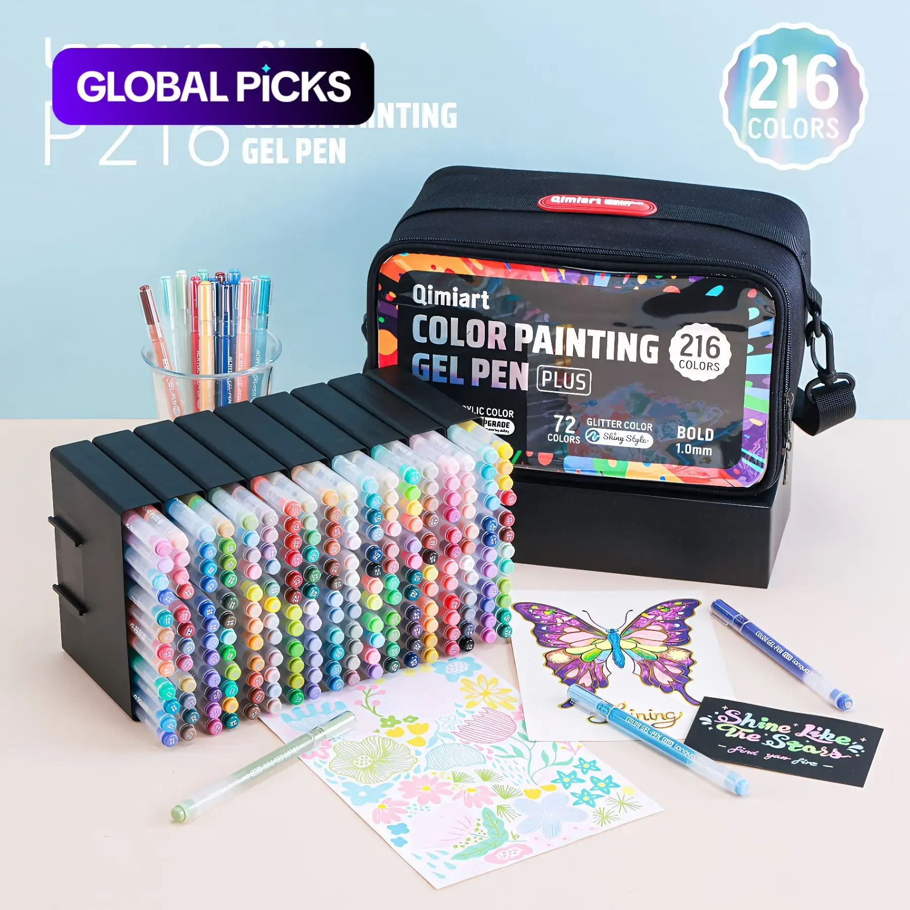 216-Piece Gel Pen Set with Handheld Storage Bag, 1.0mm Tip, Rich Colors, Large Capacity Ink, Art Pen, Drawing Tools, Ideal for Drawing, Note-Taking & DIY Crafts #GLOBAL PICKS