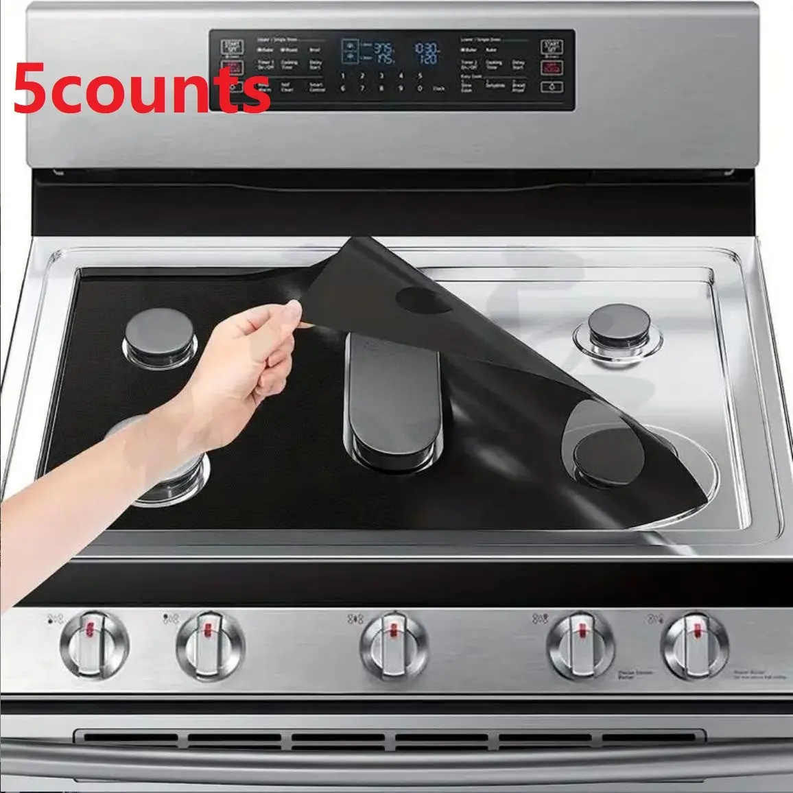 5-Piece Gas Stove Protective Cover Set, Non-Stick Oil Resistant Stain Guard Kitchen Cleaning Tools, Home Kitchen Cookware Accessories, Easy Clean Grill Mat, Kitchen Essential