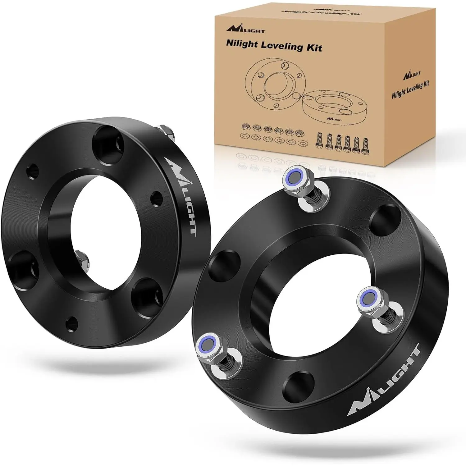 Nilight 2" Front Leveling Lift Kit - 2pcs Lightweight CNC Automatic Processing Aluminum Alloy Kit for 2007-2023 Silverado 1500 2WD/4WD, GMC Sierra 1500, W/ Installation Instruction, Nut ×6, Gasket ×6, Car Exterior Accessory