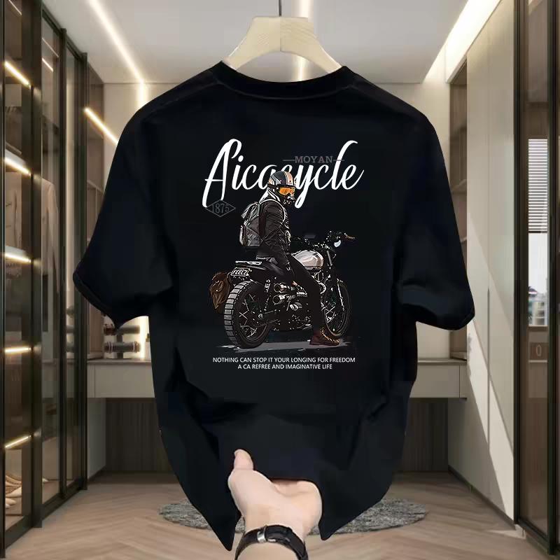 "MOYAN Aicacycle 1875 Vintage Motorcycle Graphic T - Shirt – Cool Biker Style with 'Nothing Can Stop Your Longing for Freedom' Slogan, Black Casual Tee for Men & Women"
