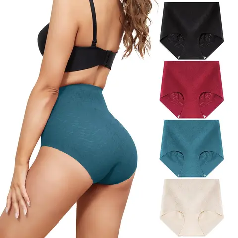 Women's High-Waisted Seamless Lace Soft Panties - Breathable Nylon-Spandex Body Shapers, Tummy Control, 3D Hip Lift, Elasticity Panties, Christmas Feminine Plus Size Underwear for Tight Outfits