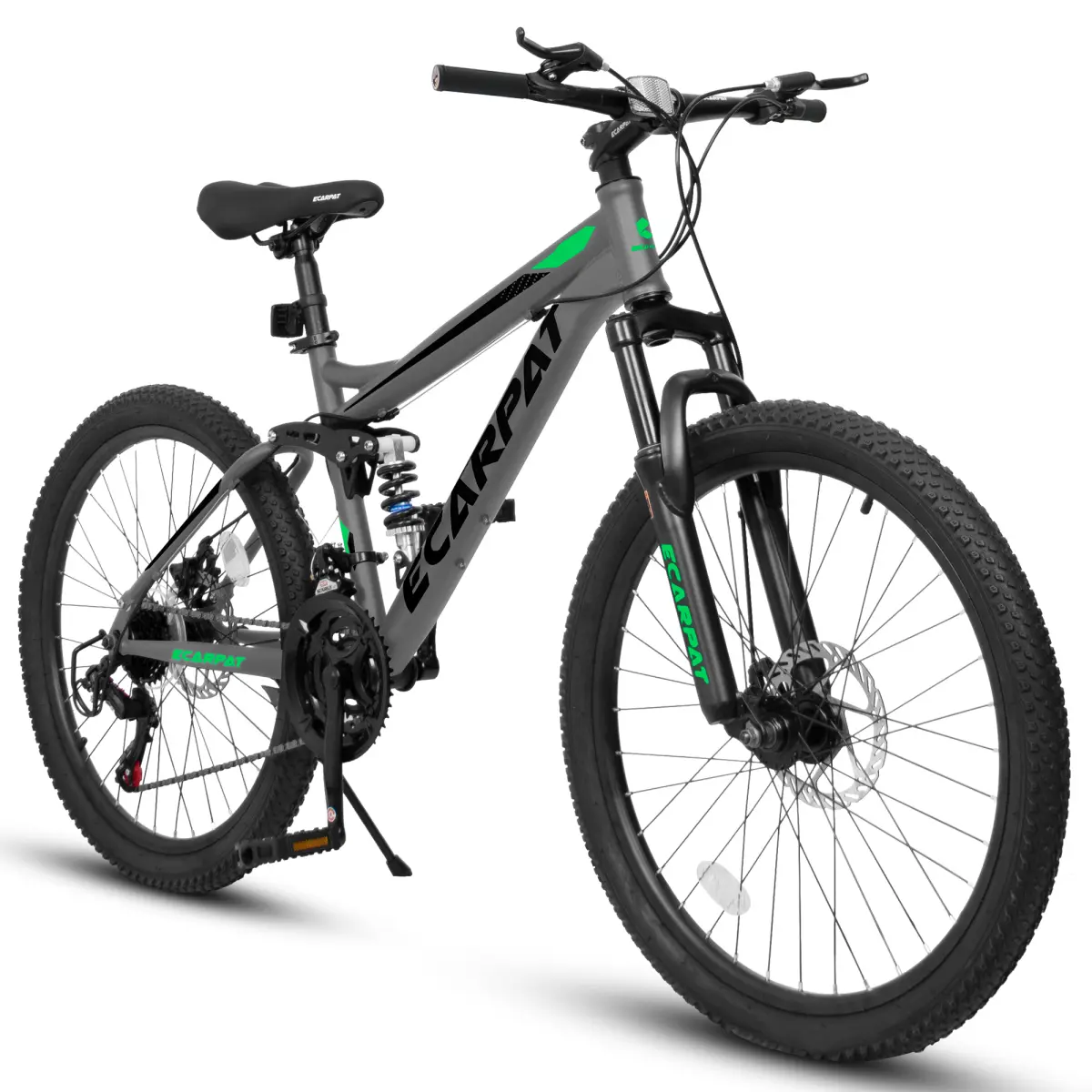 24-Inch Mountain Bike for Riders 4'8"-5'6", Unisex Carbon Steel Full Suspension Bicycle with Flat Bar, 21 Speeds, Dual Disc Brakes & All-Terrain Tires, Height 4'8", Dual Brakes Bikes, Double Suspension Bikes