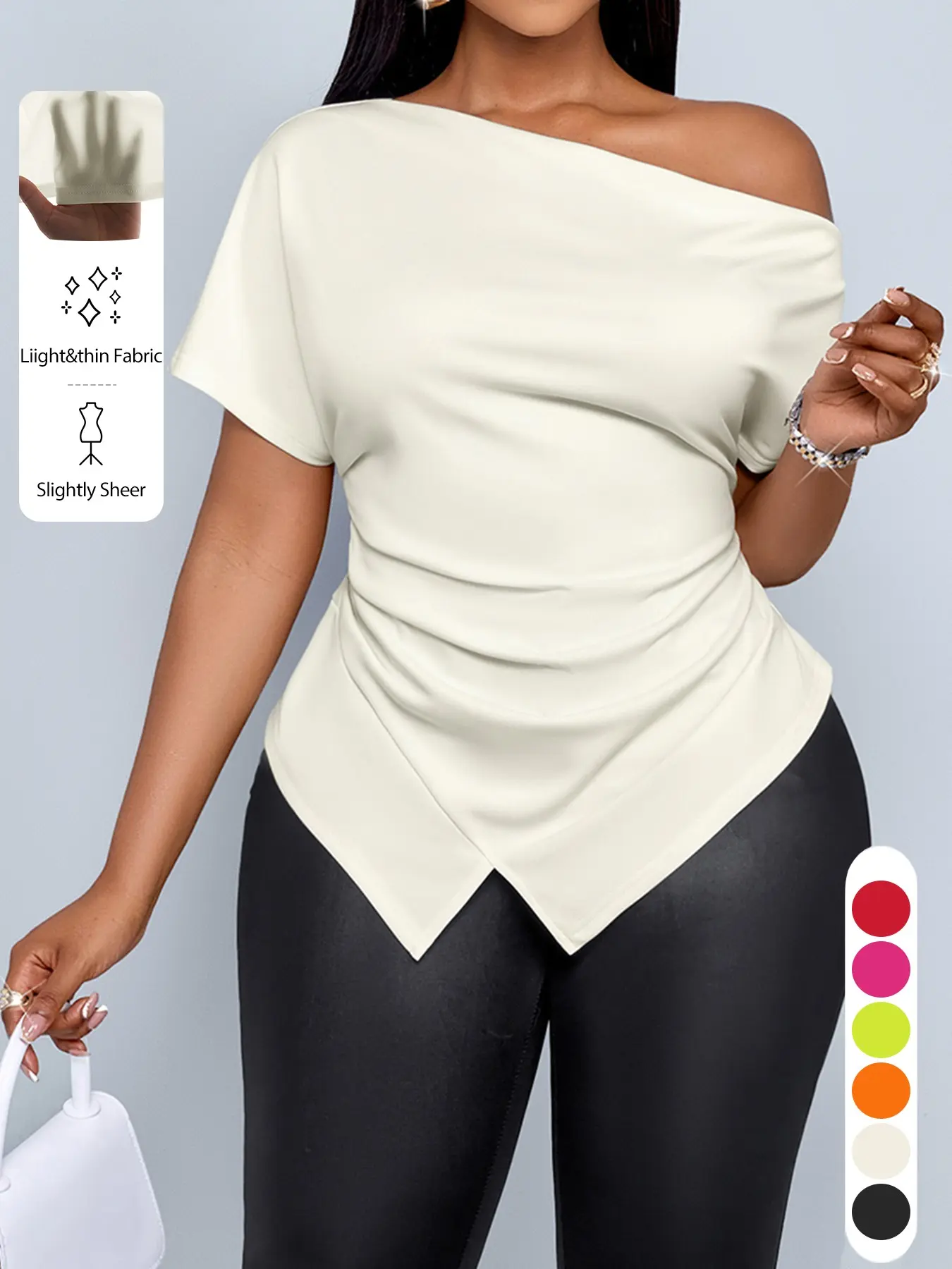 Summer Casual Plus Size Women's Solid Color Top, Asymmetrical Hem Short Sleeve T-Shirt, Chic Fashionable Tee for Daily Wear Fit