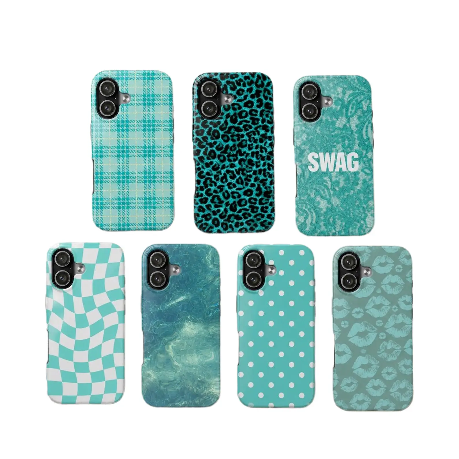 Tiffany Blue style iPhone case, turquoise phone case, cute Y2K style protective case, checkerboard/leopard print/polka dot pattern case; compatible with iPhone 11–17 Pro Max/Plus series and Samsung Galaxy S23–S25 series.