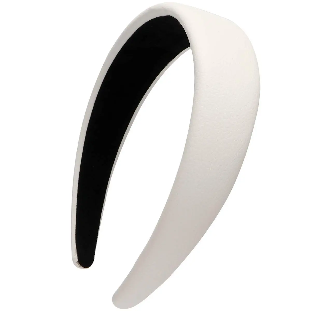 1.7 Inch Leather Hard Headband Wide Padded Headband Hairband for Women (White)