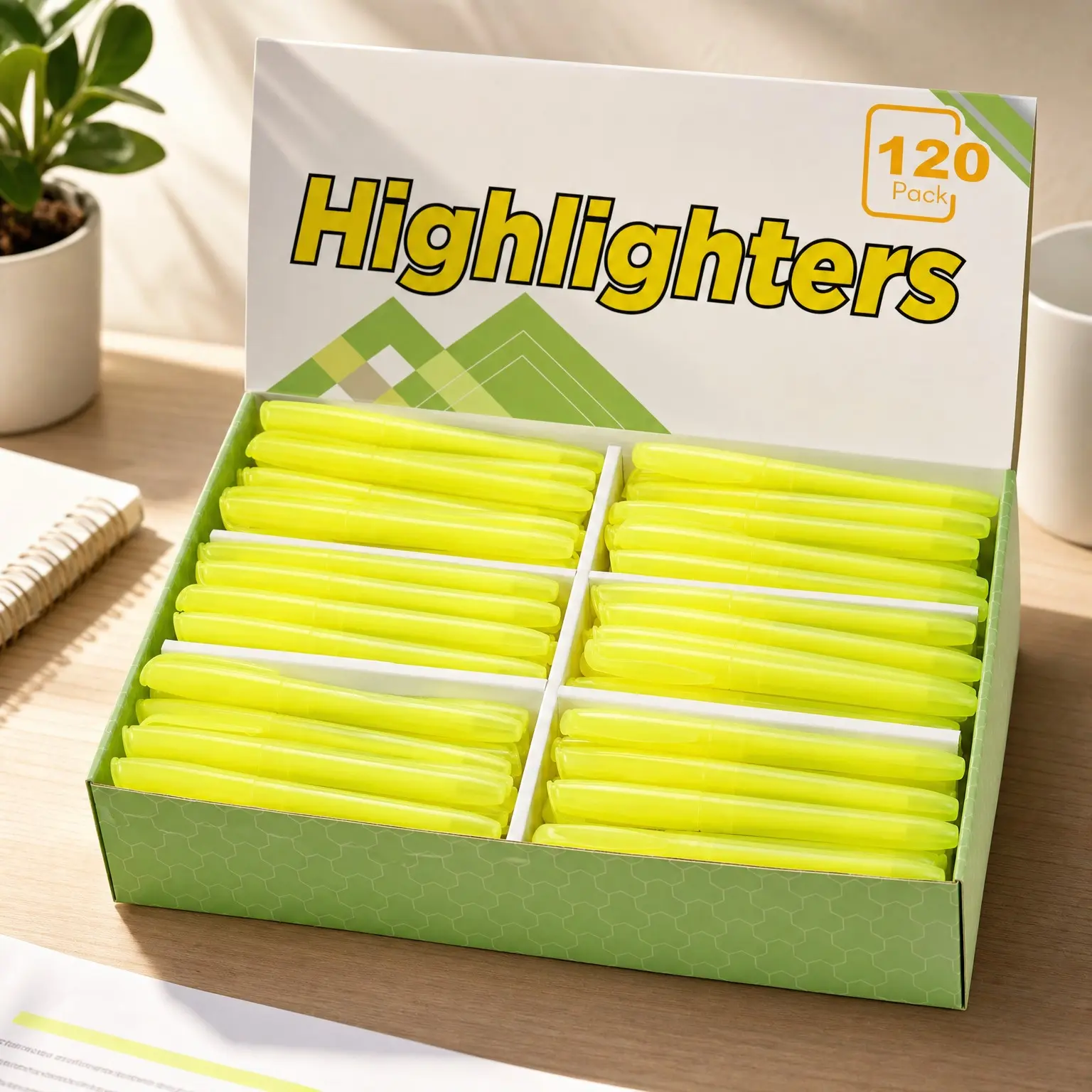Bulk 120 Pack Fluorescent Yellow Highlighters with Chisel Tip for Classroom, Office & Home