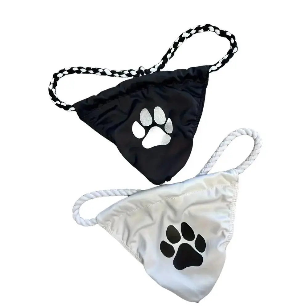 Male 2-Piece Japanese Minimalist Bear Claw Print Swim Set, Cropped Fast-Drying Breathable Casual Swimwear, Adjustable Straps, Braided Ropes Accents, Lightweight Beach Wear Outdoor Sports Apparel, Stretch Fabric, Swimming