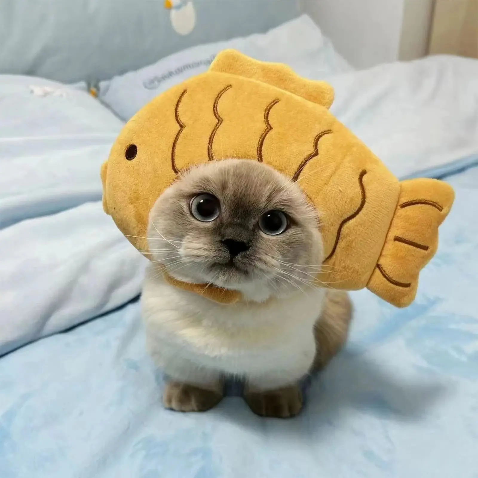 Cartoon Cat Hat, Cute Fish Shape Pet Cat Costume, Breathable Headdress Hat for Cats, Fun Plush Headgear Toy for Pets