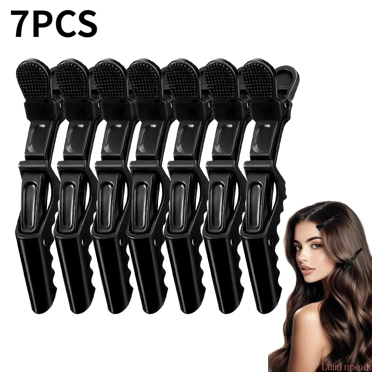 7 PCS Professional Plastic Alligator Sectioning Clip Set, Double-Hinged with Non-Slip Grip for Women with Thick Hair, Salon Use, Styling, Extra-Wide 0.5 Inch Teeth, Rubber, Hair Clips, Female, A Sectioning Hair Clip