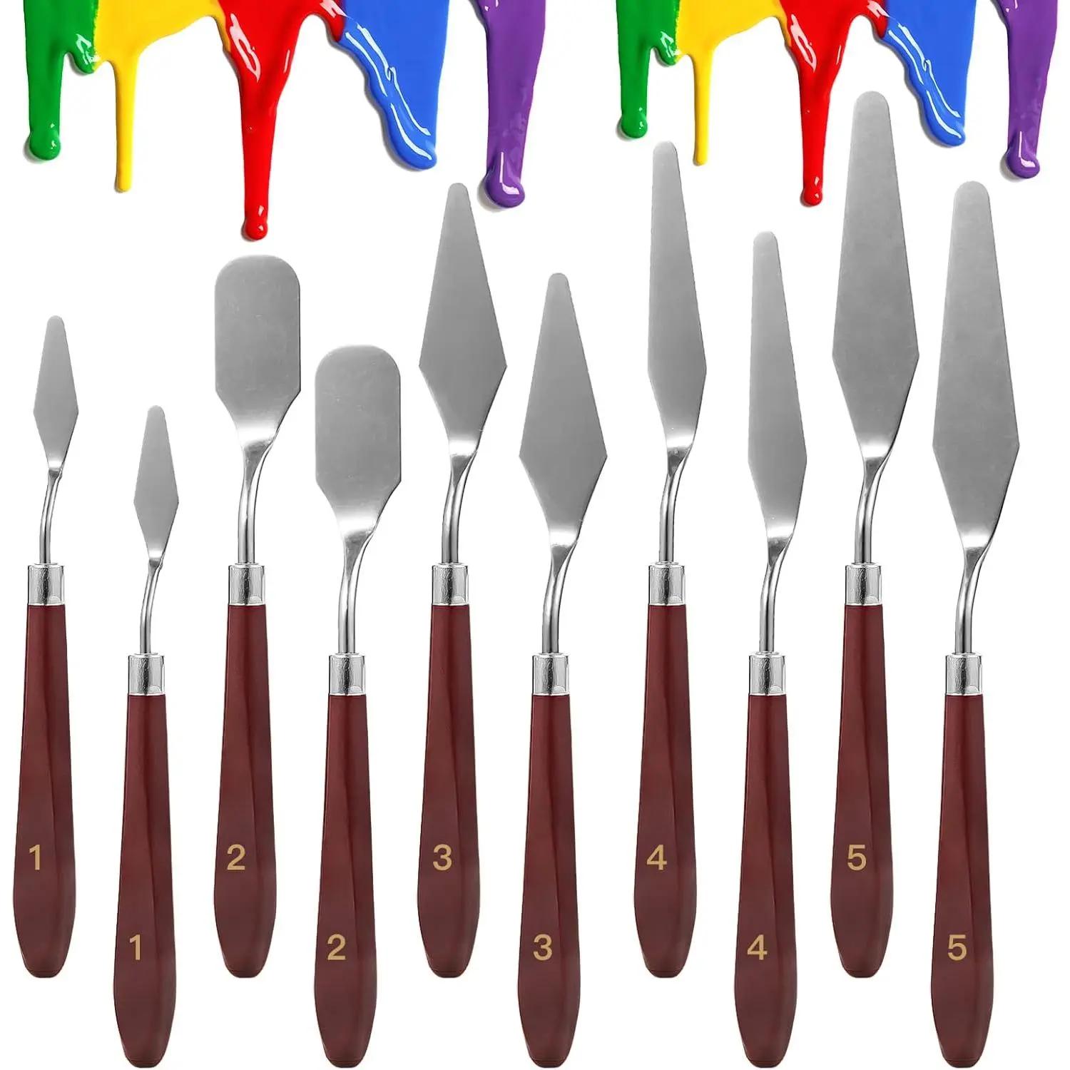 10PCS Palette Knife, Stainless Steel Painting Knife Set, Flexible Spatula Pallet Knife, Metal Artist Knives, Oil Painting Accessories Color Mixing Scraper for Oil, Canvas, Acrylic Painting