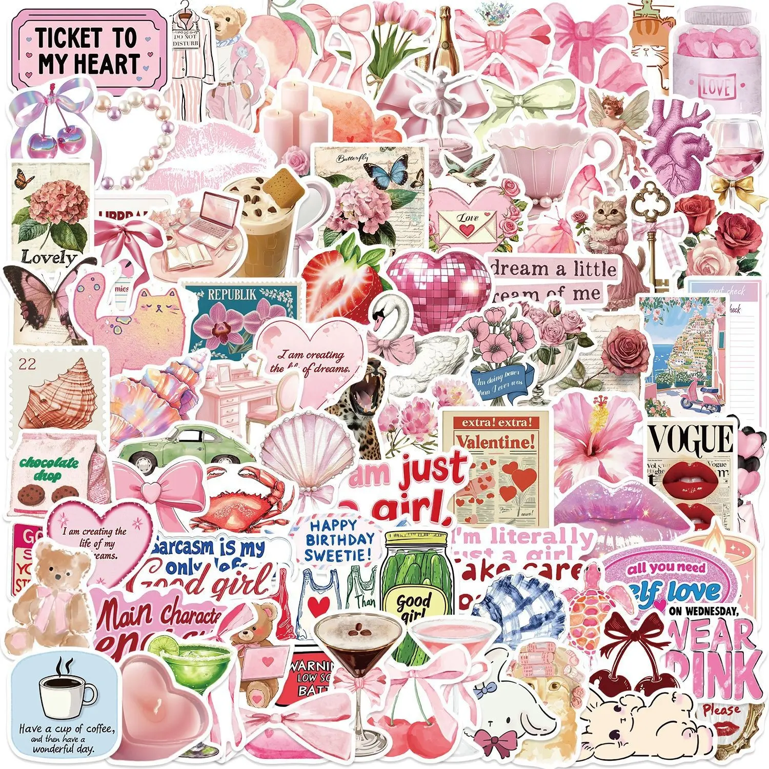 200 Cartoon Inspirational Aesthetic Girl Graffiti Stickers, Waterproof Luggage Guitar Stickers, Decorative Vinyl Decals