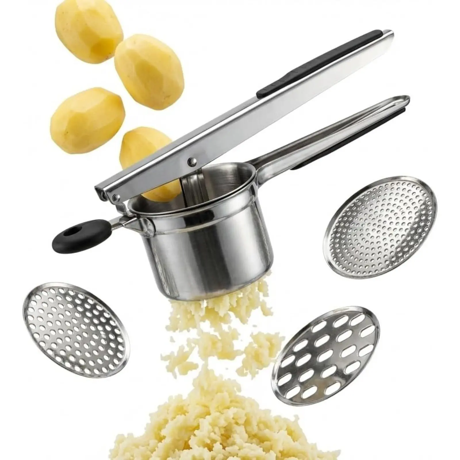 Heavy Duty Stainless Steel Potato ,Potato Ricer,Upgraded Potato mashers with 3 Replaceable Discs,Heavy Duty Potato Ricer Stainless Steel for Fluffy Mashed Potato(Discs Will Stick up)