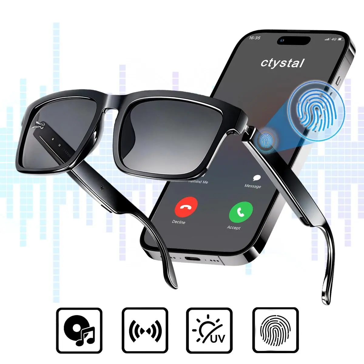 Bluetooth Audio Smart Sunglasses, Wireless Open Ear Glasses with Mic for Hands-Free Calls, Touch Control & Voice Assistant, UV Protection Sunglasses for Hiking Travel Business Calls, Ideal Gift for Women & Men